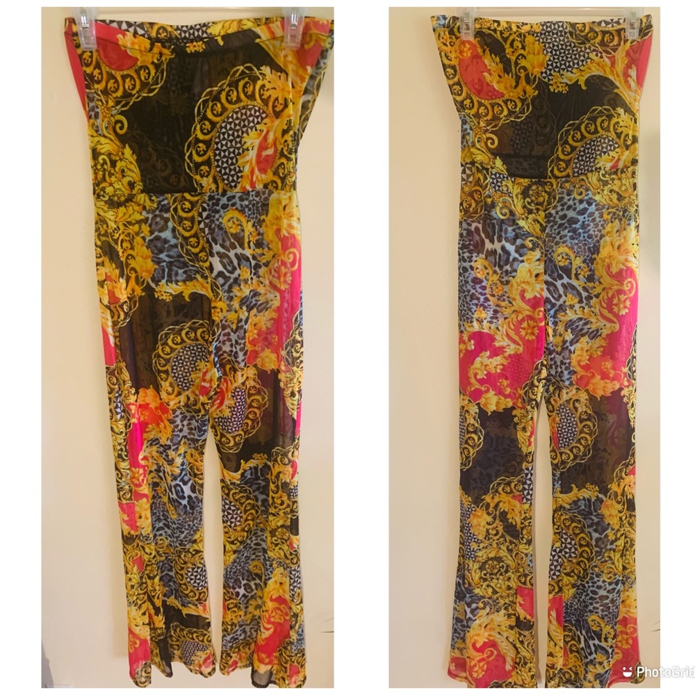 Baroque design sheer jumpsuit